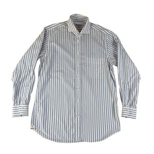Ben Silver 15.5-34 Dress Shirt Preppy Striped Cotton Herringbone Gusset